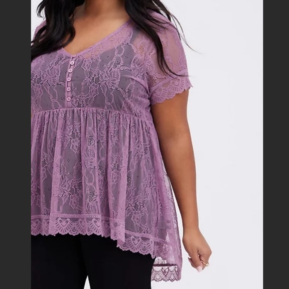 Torrid | Sheer Lace V-Neck Babydoll Top 3X & Strappy Foxy Cami SET 2X - Picture 3 of 7